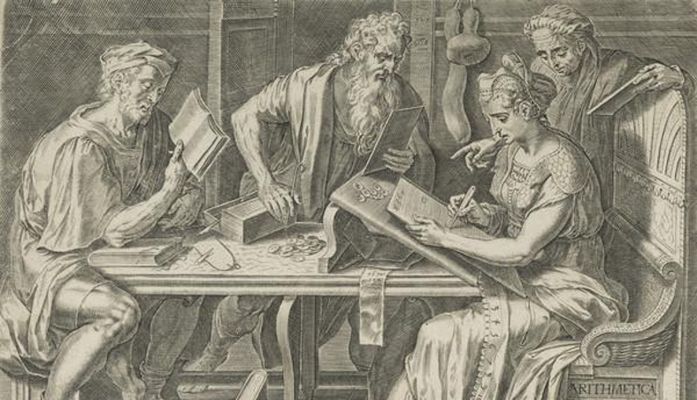 Cornelis Cort - Arithmetic (Plate 2 from 'The Seven Liberal Arts')